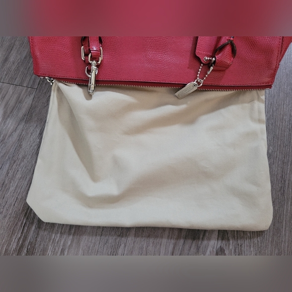 Coach Pinnacle Harper Leather Satchel Bag Detachable Shoulder Strap Red Lizard - Picture 13 of 17